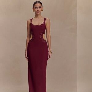 Meshki Angelique Beaded Crepe Maxi Dress - Wine